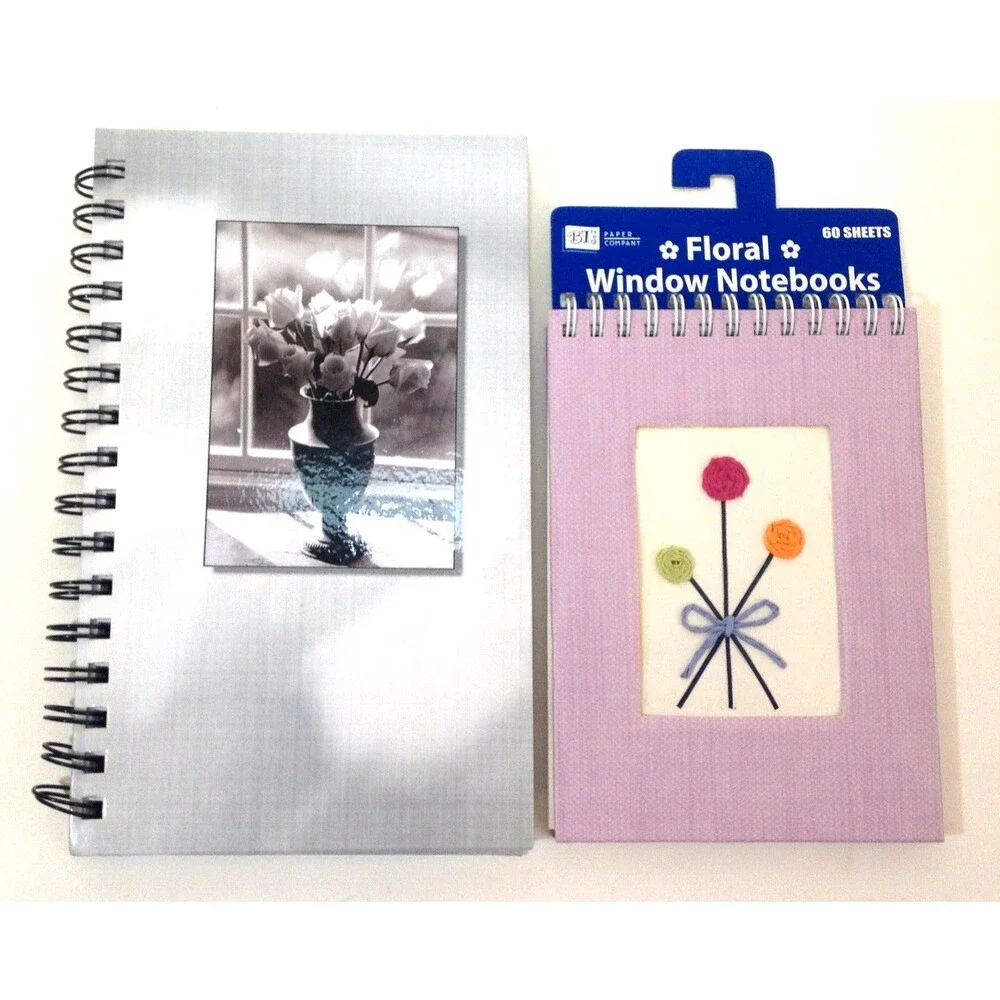 2 Nice Floral Blank Note Pads Spiral Markings By CR Gibson & BT Paper